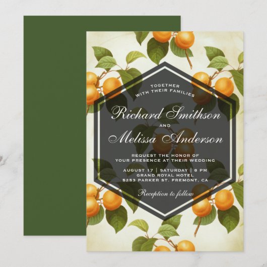 Elegant  Abriot Fruit Wedding Invitation Kaart (Voorkant / Achterkant)
