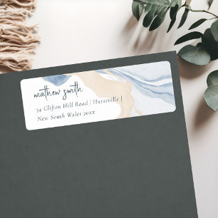 Elegant Abstract Blauw Beige Kuststrand Adres Etiket