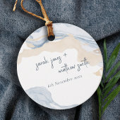 Elegant Abstract Blauw Beige Kuststrand Bruiloft Bedankjes Labels