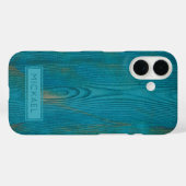 Elegant Abstract Blauwgroen hout textuur Monogram Case-Mate iPhone Case (Achterkant (horizontaal))