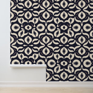 Elegant Abstract bloemmotief in zwart en crème Behang