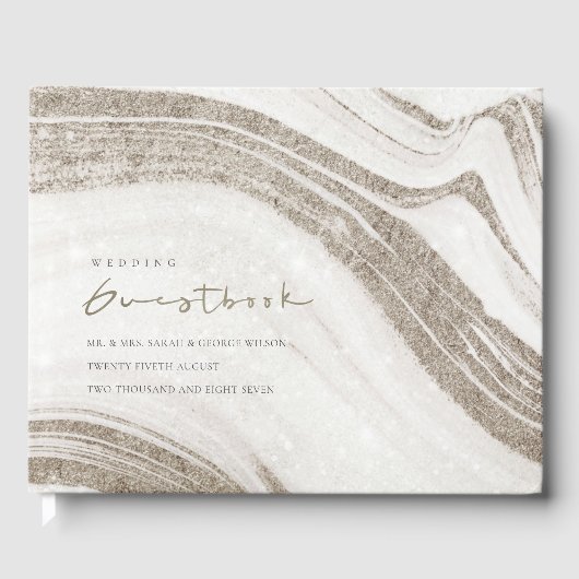 Elegant Abstract Bord Gold Marble Agate Wedding Gastenboek (Voorkant)