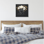 Elegant Abstract Female Line Art with Gold Floral  Canvas Afdruk (Insitu (Slaapkamer))