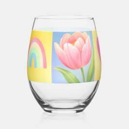 Elegant Abstract Floral Checkerboard Pattern Wijnglas Zonder Voet