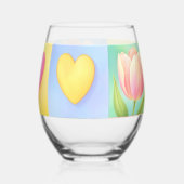 Elegant Abstract Floral Checkerboard Pattern Wijnglas Zonder Voet (Achterkant)