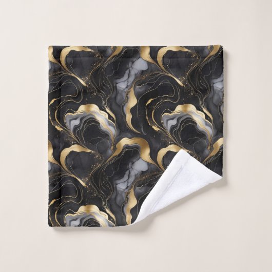 Elegant Abstract gemarmerd zwart, goud en wit Bad Handdoek (Wasdoekje)