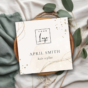 Elegant Abstract Glitter Ivory Gold QR Code Logo Vierkante Visitekaartje