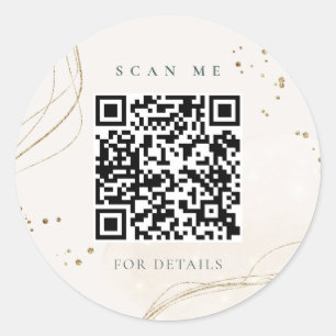 Elegant Abstract Glitter Ivory Gold QR-code Ronde Sticker