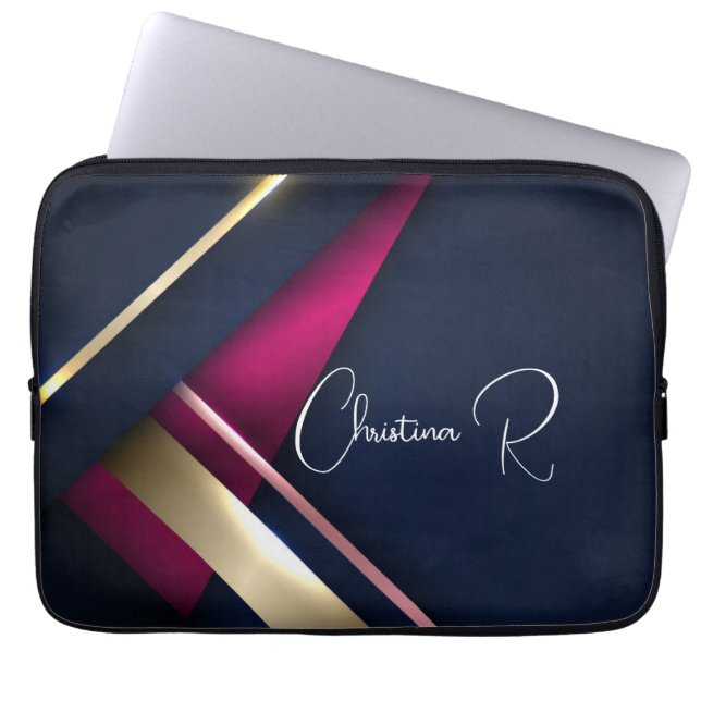 Elegant Abstract Gold Blue Roze Naam Laptop Sleeve (Voorkant)