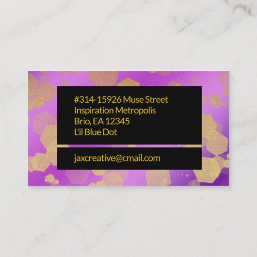 Elegant Abstract Gold Confetti op Paars  Visitekaartje (Achterkant)