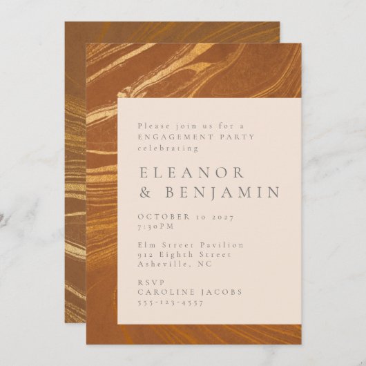 Elegant Abstract Gold en Bronze Engagement Party Kaart (Voorkant / Achterkant)