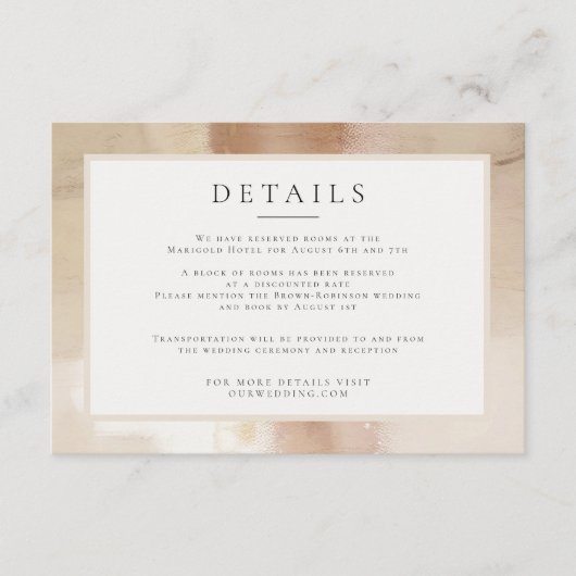 Elegant Abstract Goud Monogram Bruiloft Details Informatiekaartje (Voorkant)
