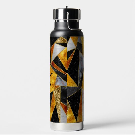Elegant abstract goud zwart geometrisch waterfles (Links)