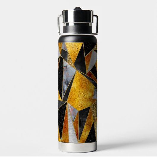 Elegant abstract goud zwart geometrisch waterfles (Achterkant)