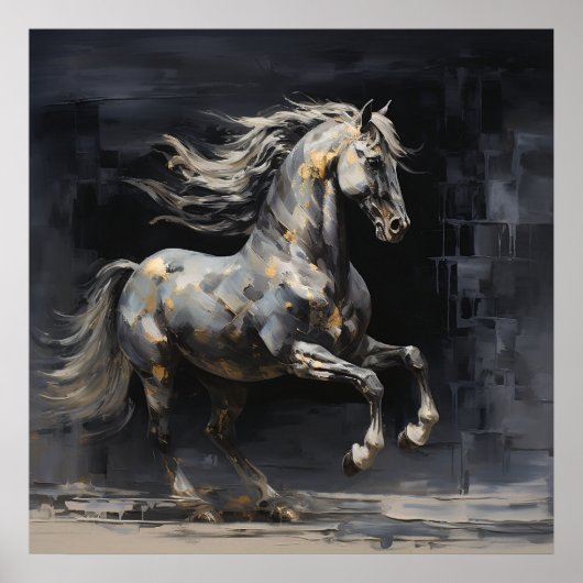Elegant Abstract Grijs met Goud Barok Paard Poster (Voorkant)