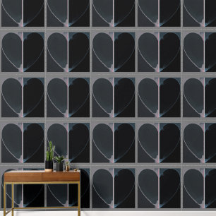 Elegant Abstract Half Hearts Donkergrijs en zwart Behang