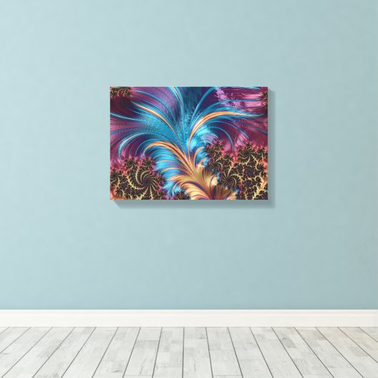 Elegant Abstract Lila Turquoise Plume Feathers Canvas Afdruk (Insitu (Houten vloer))