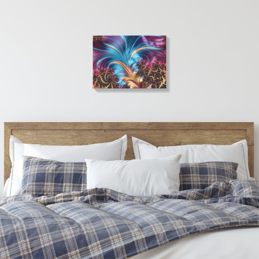 Elegant Abstract Lila Turquoise Plume Feathers Canvas Afdruk (Insitu (Slaapkamer))