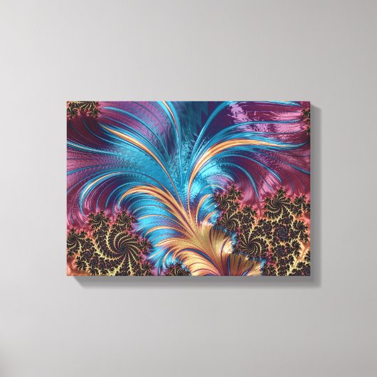 Elegant Abstract Lila Turquoise Plume Feathers Canvas Afdruk (Voorkant)