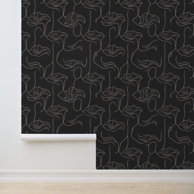 Elegant Abstract Line Art Pattern op zwart Behang (Applicatie)