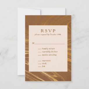Elegant Abstract marmer Swirl Golden Brown Wedding RSVP Kaartje