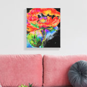 Elegant abstract rood bloemige waterverf zwart canvas afdruk (Insitu (Woonkamer))