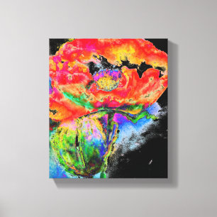 Elegant abstract rood bloemige waterverf zwart canvas afdruk