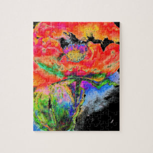 Elegant abstract rood bloemige waterverf zwart legpuzzel