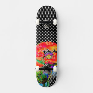 Elegant abstract rood bloemige waterverf zwart skateboard
