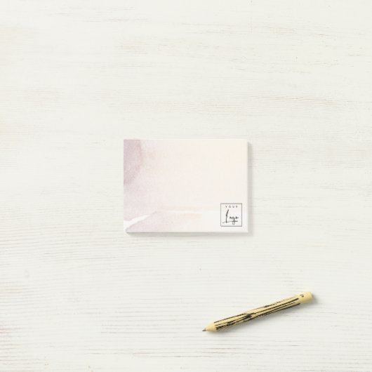 Elegant Abstract Roos Gold Paarse Waterverf Logo Post-it® Notes (Op bureau)