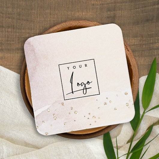 Elegant Abstract Roos Gold Paarse Waterverf Logo Vierkante Visitekaartje