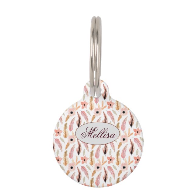 Elegant Abstract Roze Floral Pattern Monogram Naam Huisdierpenning (Voorkant)