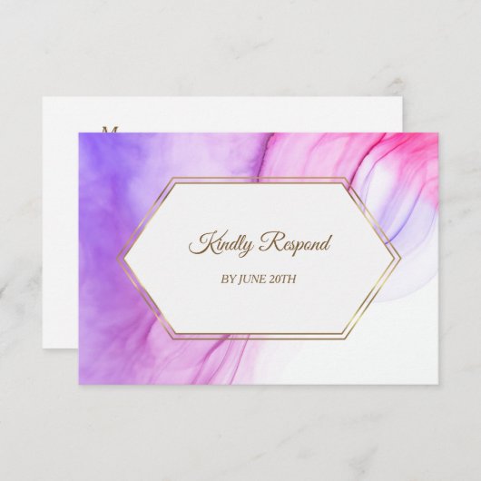 Elegant Abstract Roze Violet Gold Lijst Menu RSVP (Voorkant / Achterkant)