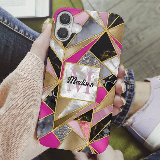 Elegant abstract roze zwart geometrisch Case-Mate iPhone case