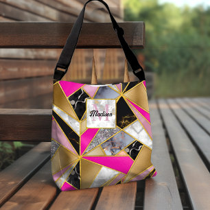 Elegant abstract roze zwart geometrisch crossbody tas