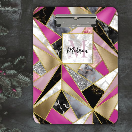 Elegant abstract roze zwart geometrisch klembord