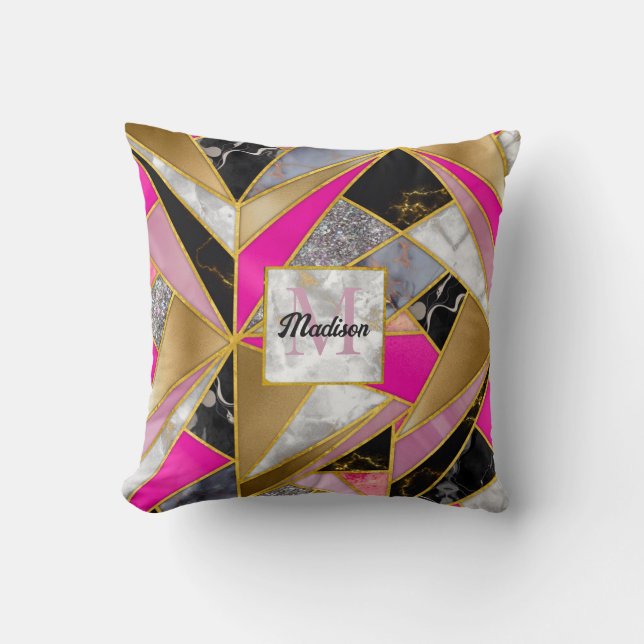 Elegant abstract roze zwart geometrisch kussen (Voorkant)