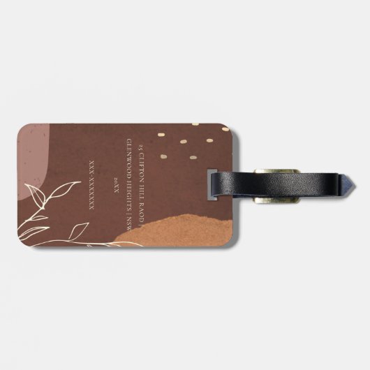 Elegant Abstract Rust Brown Oranje Leafy Foliage Bagagelabel (Achterkant horizontaal)