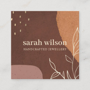 Elegant Abstract Rust Brown Oranje Leafy Foliage Vierkante Visitekaartje