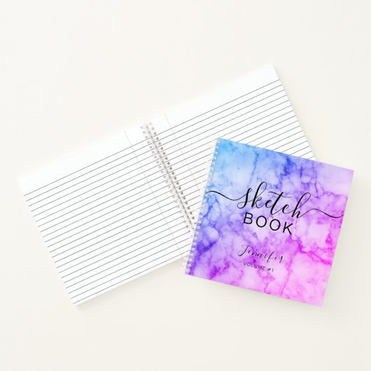Elegant Abstract Sketchbook Name Script Marble Notitieboek (Binnen)