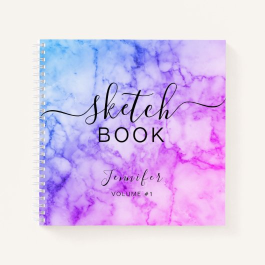 Elegant Abstract Sketchbook Name Script Marble Notitieboek (Voorkant)
