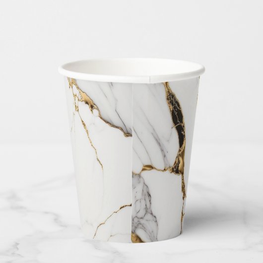 Elegant abstract zwart-wit goudmarmer papieren bekers (Rechts)