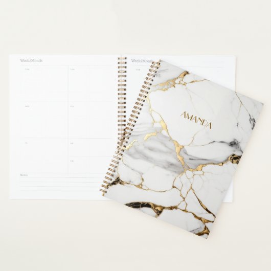 Elegant abstract zwart-wit goudmarmer planner (Display)