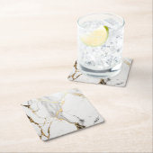 Elegant abstract zwart-wit goudmarmer vierkante kartonnen onderzetter (Insitu)