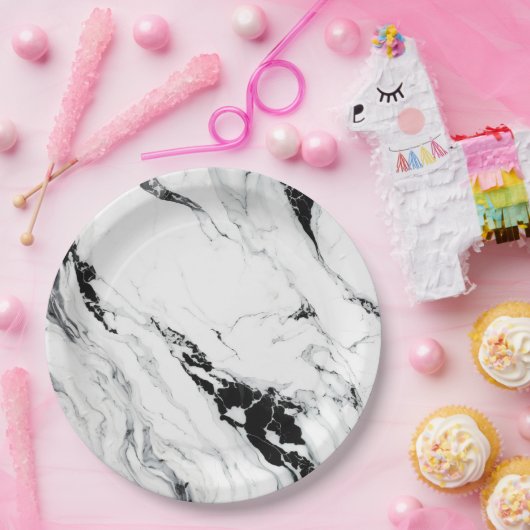 Elegant abstract zwart-wit marmer papieren bordje (Feest)