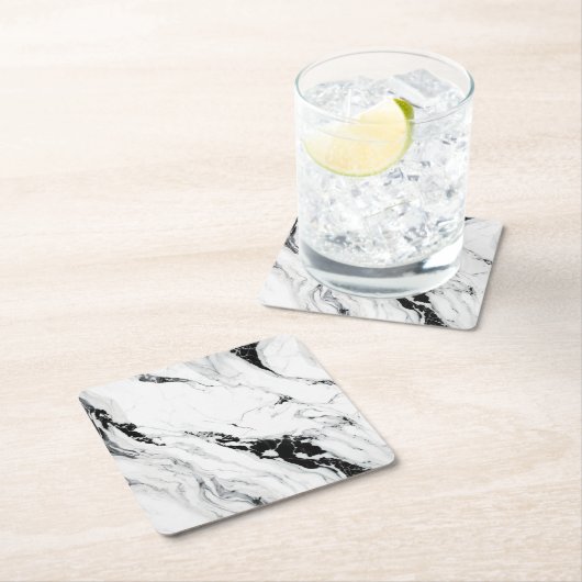 Elegant abstract zwart-wit marmer vierkante kartonnen onderzetter (Insitu)