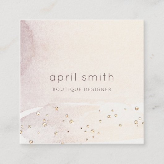 Elegant Abstracte Gold Paarse Waterverf Glitter Vierkante Visitekaartje (Voorkant)