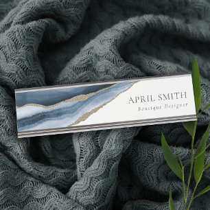 Elegant Abstracte marine Blue Agate Gold Waterverf Bureau Naambordje