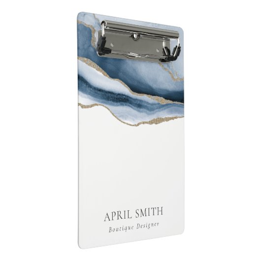 Elegant Abstracte marine Blue Agate Gold Waterverf Mini Klembord (Schuin)