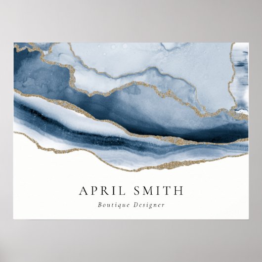 Elegant Abstracte marine Blue Agate Gold Waterverf Poster (Voorkant)